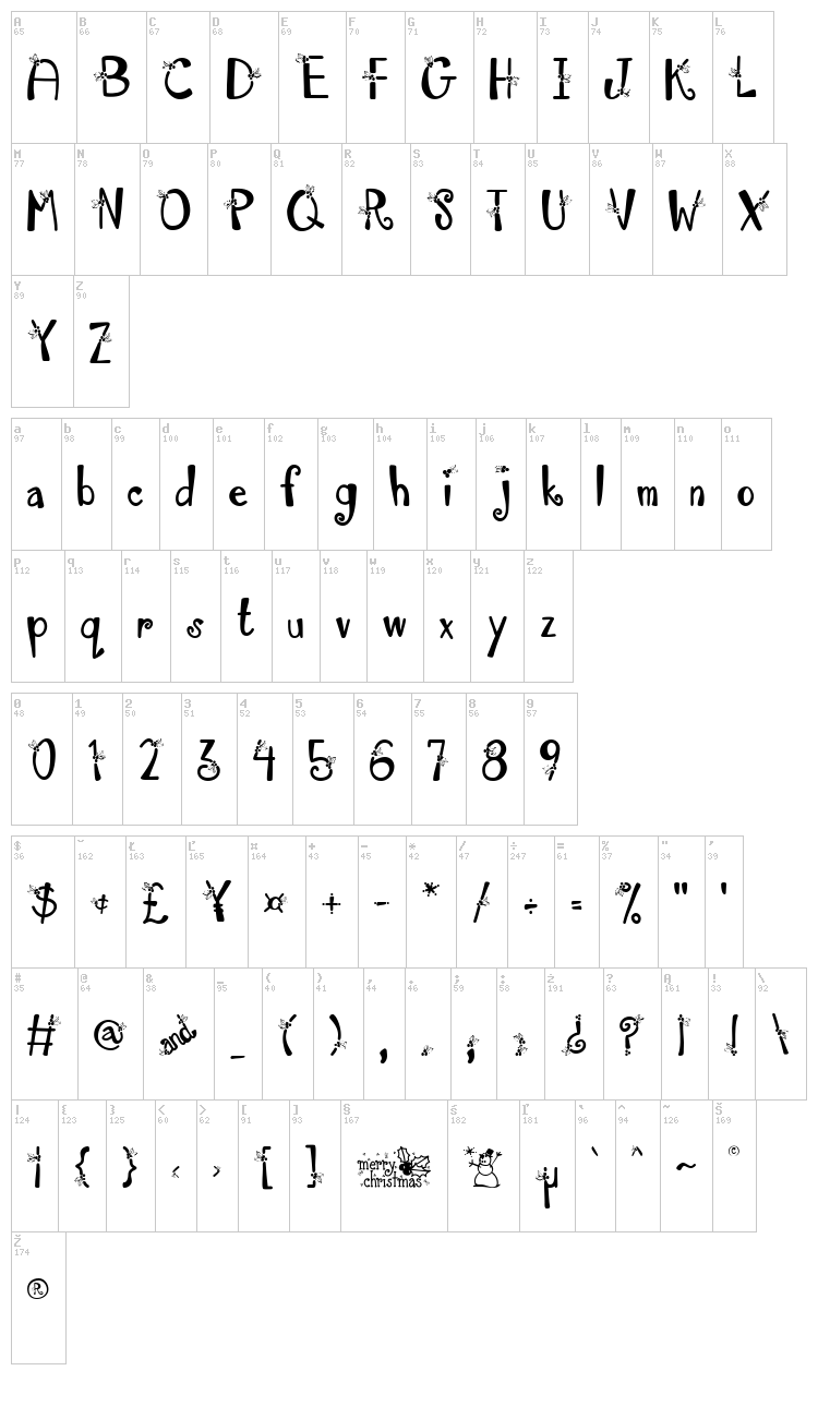Austie Bost Happy Holly font map